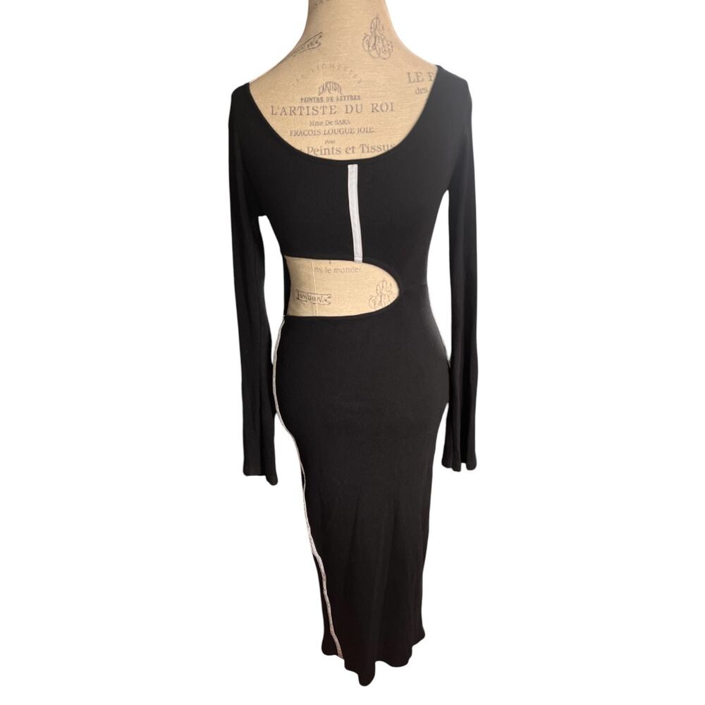 PrettyLittleThing Black Cut-Out Midi Dress Size 10 | Long Sleeve Contrast Trim